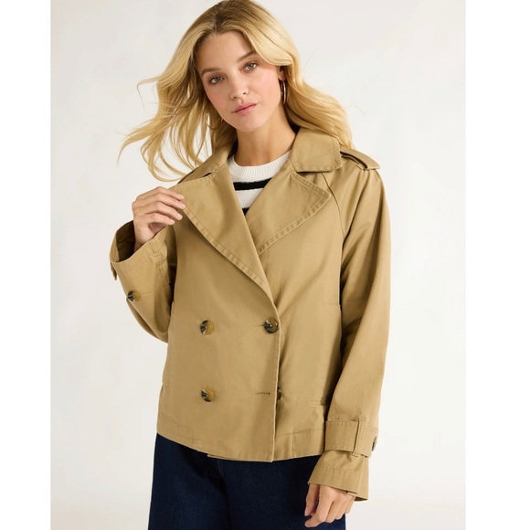 free assembly Jackets & Blazers - Walmart- Free Assembly Women’s Cropped Cotton Trench Coat